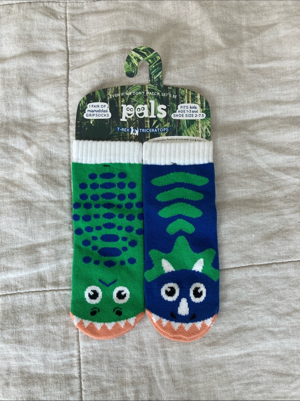 Pals Kids' Green & Blue Dinosaur Grip Socks - T-Rex & Triceratops